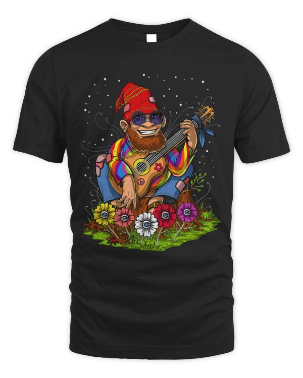 Funny Guitar Hippie Gnome Playing Acoustic Guitar Psychedelic Forest Guitarist
