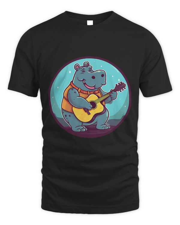 Funny Guitar Hippo Gift Guitarist Funny Hippopotamus Playing Guitar Cute Hippo Zoo Animal Guitarist