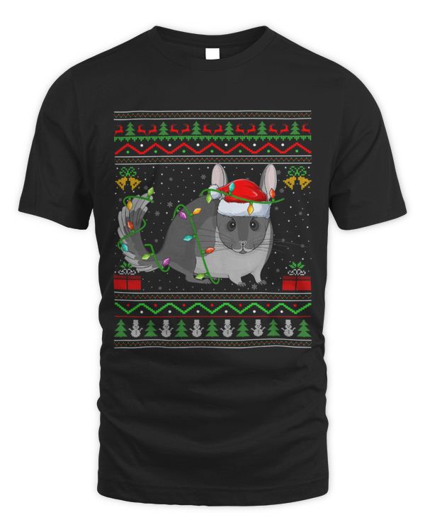 Chinchilla Mammal Xmas Lights Ugly Sweater Style Santa Chinchilla Christmas