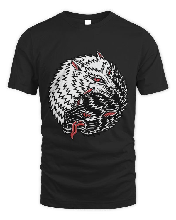 Coyote Mammal Yin Yang Old School Wild Animal Howl Retro 70s Wolves