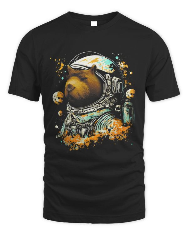 Capybara Mammal Shirt Funny Space Capybara on Galaxy