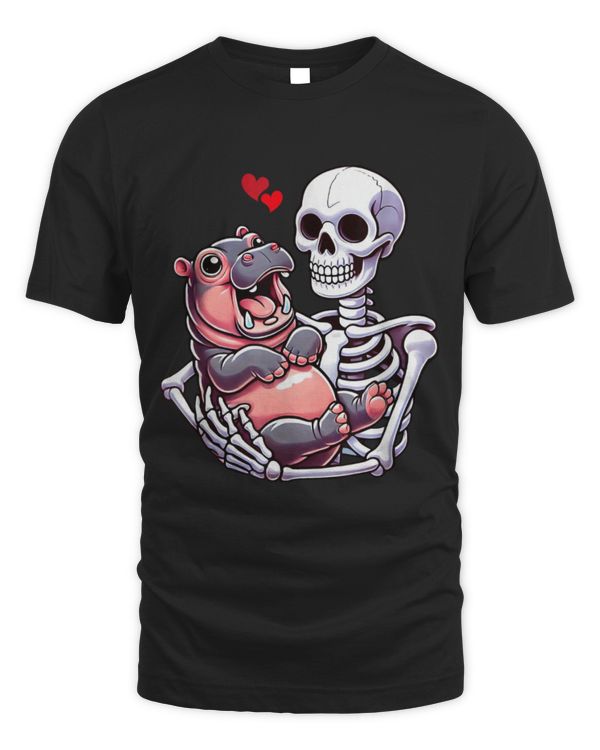 Hippo Pet Skeleton Holding Moo Deng Thai Baby Hippo