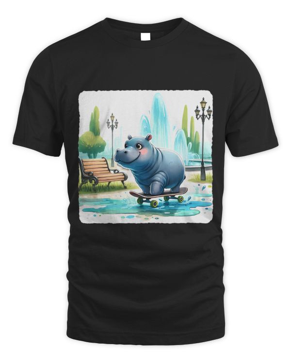 Hippo Pet Skateboarding In City Park Skateboard Skateboarder