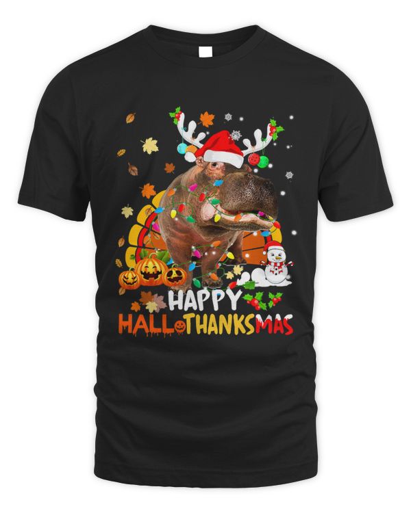 Hippo Pet Happy Hallothanksmas Hippo Lover Halloween Merry Christmas