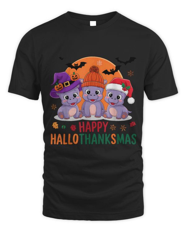 Hippo Pet Happy Hallothanksmas Moo Deng Cute Baby Hippo Family Holiday