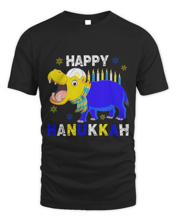 Hippo Pet Happy Hanukkah Menorah Hippo Wearing Jewish Hat Lover