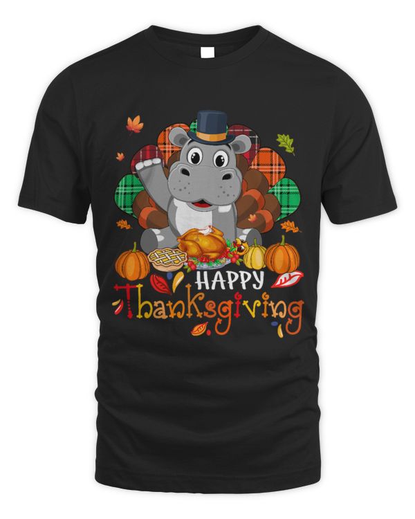 Hippo Pet Happy Thanksgiving Cute Hippo Cosplay Turkey With Dinner