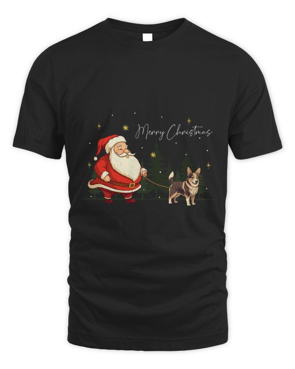 Funny Black Brindle Corgi Dog Santa Claus Christmas Walk