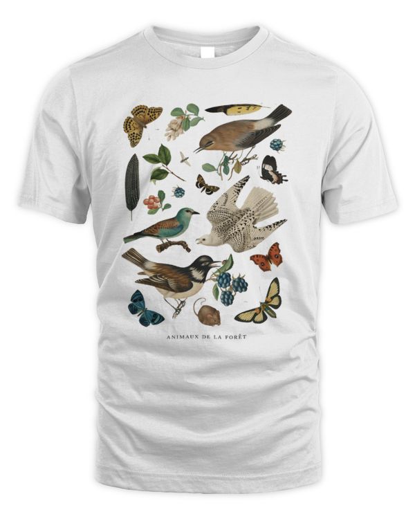 Vintage Birds T-shirt, Nature Lover Gift Shirt, Insects Plants Gardening