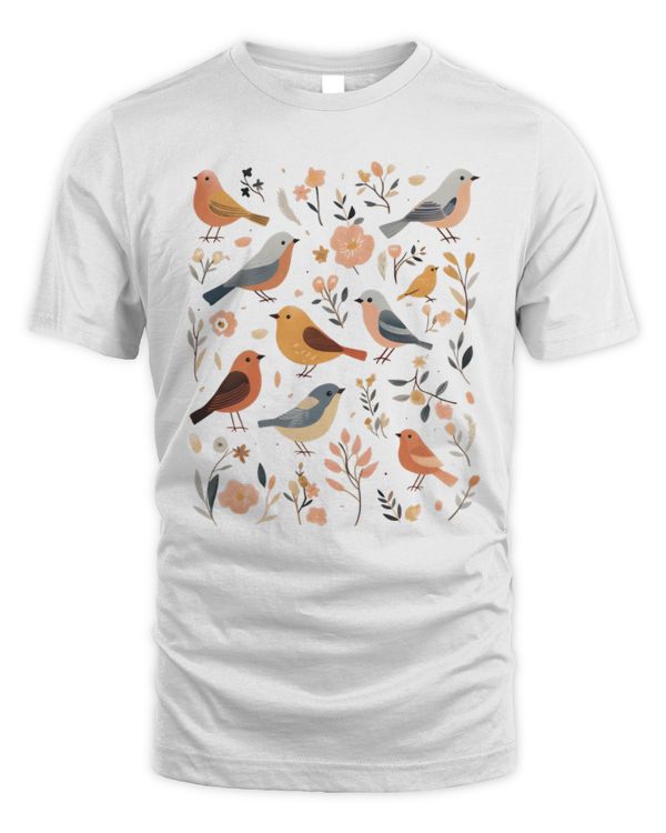 Cute Bird Cottagecore Aesthetic T-Shirt, Boho Style Birdie Shirt, Vintage Floral T-Shirt, Botanical Tee, Gift for Her, Mother's Day Gift