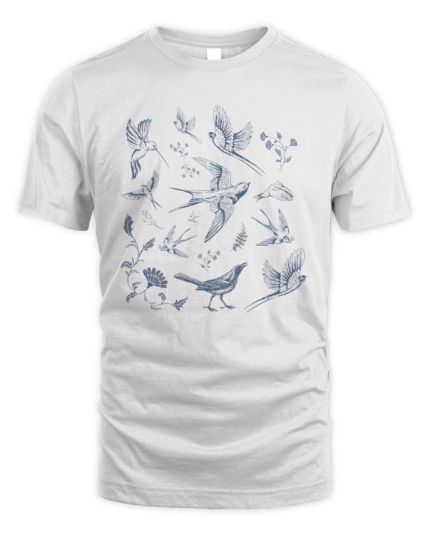 Vintage Tattoo Bird Collage T-Shirt, Gift For Birder, Retro Minimalist Aesthetic T-Shirt
