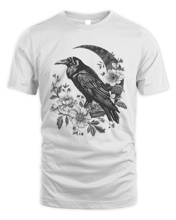 Raven T-Shirt, Crow Shirt, Bird Graphic Shirt, Floral Graphic Shirt, Gothic Raven Shirt