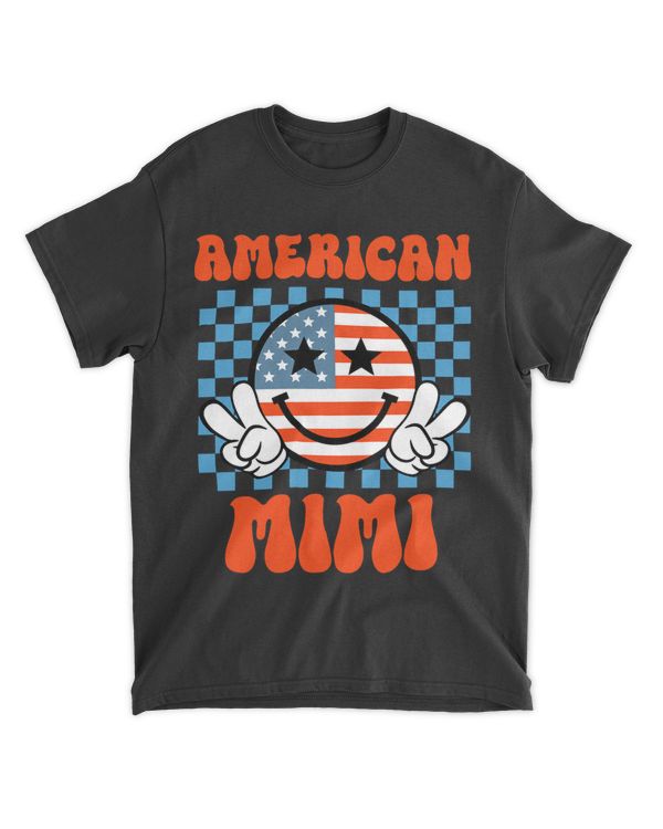 American Mimi Retro Groovy Checkered Smile Face USA Flag