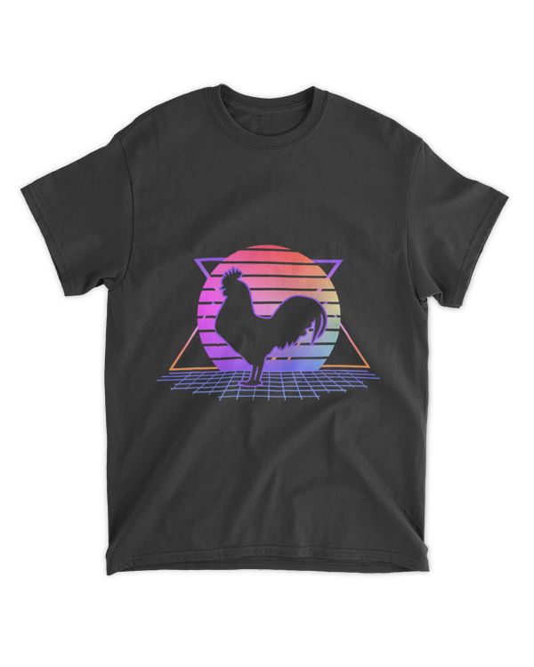 Rooster Chicken Retro 80s Style Sunset Funny Farmer Graphic 21