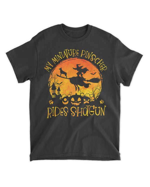 Miniature Pinscher Rides Shotgun Halloween Women Dog Lover T-Shirt
