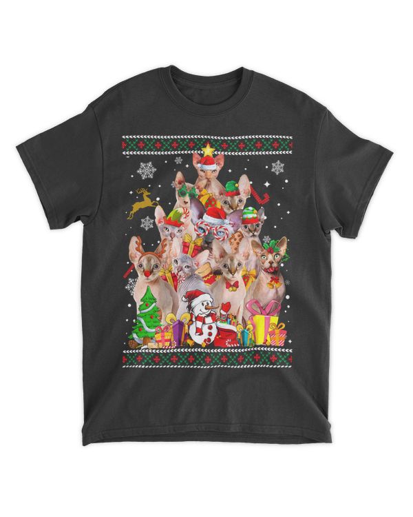 Sphynx Cat Lover Christmas Tree Ugly Xmas Sweater Long Sleeve T-Shirt