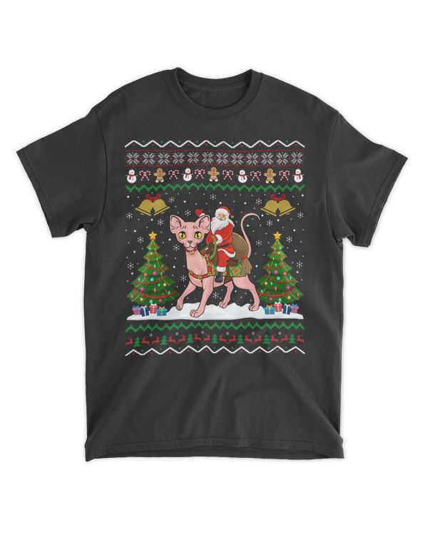 Ugly Sphynx Cat Xmas Gift Santa Riding Sphynx Cat Christmas Sweatshirt