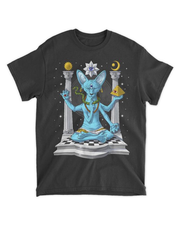 Sphynx Cat Shiva Psychedelic Hairless Cat Hindu God Zen T-Shirt