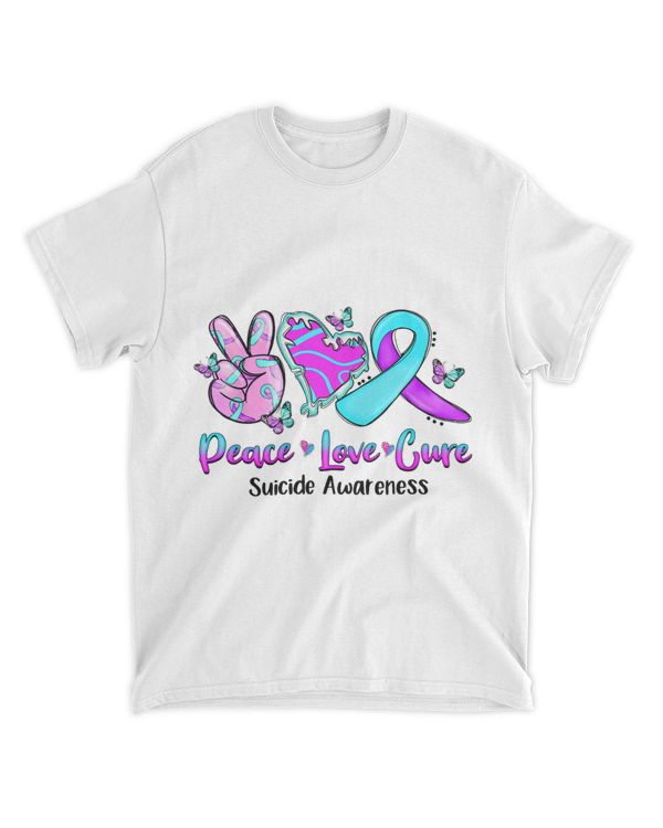 Peace Love Cure Purple 2Teal Ribbon Suicide Awareness