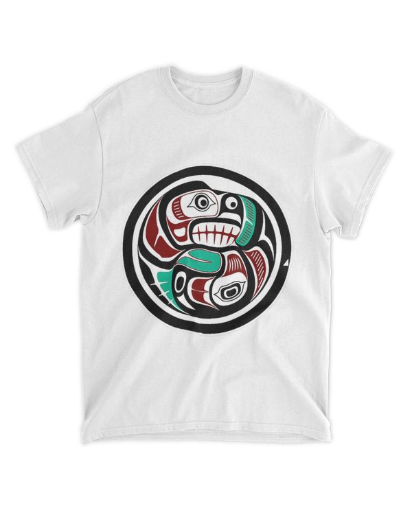 Native American Red Black Art Otter Chasing Salmon