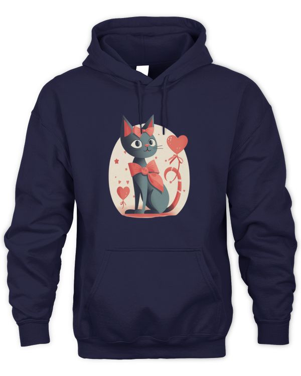 Valentine's Day Black Cat  Cute Retro Vintage Kitten Kitty Long Sleeve