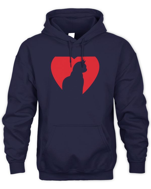 Valentine Cat Silhouette Red Heart Cute Love Valentines Day Long Sleeve