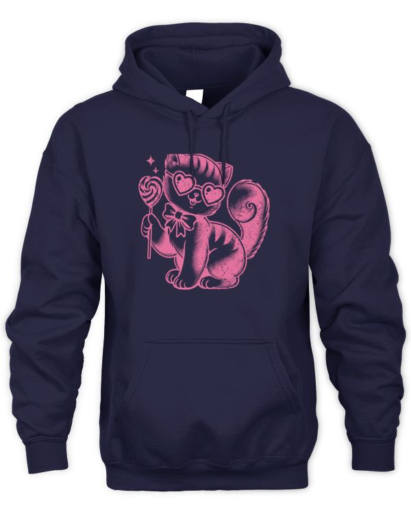 Valentine's Day Kitten with Heart Lollipop Cute Cat Long Sleeve