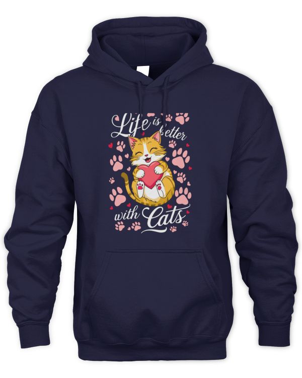 Womens Valentine's Cat Lover Life Is Better With Cats Kitten Long Sleeve