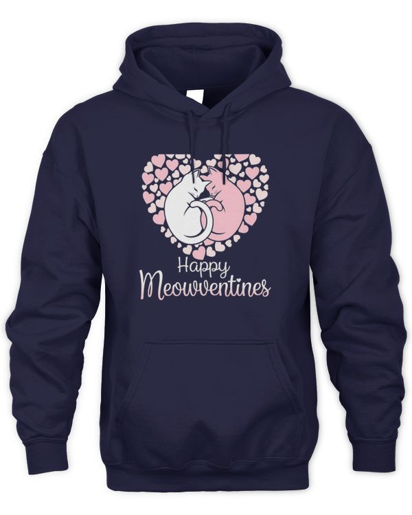 Valentine's Day Romantic Cat Couple Pink White Hearts Design Long Sleeve